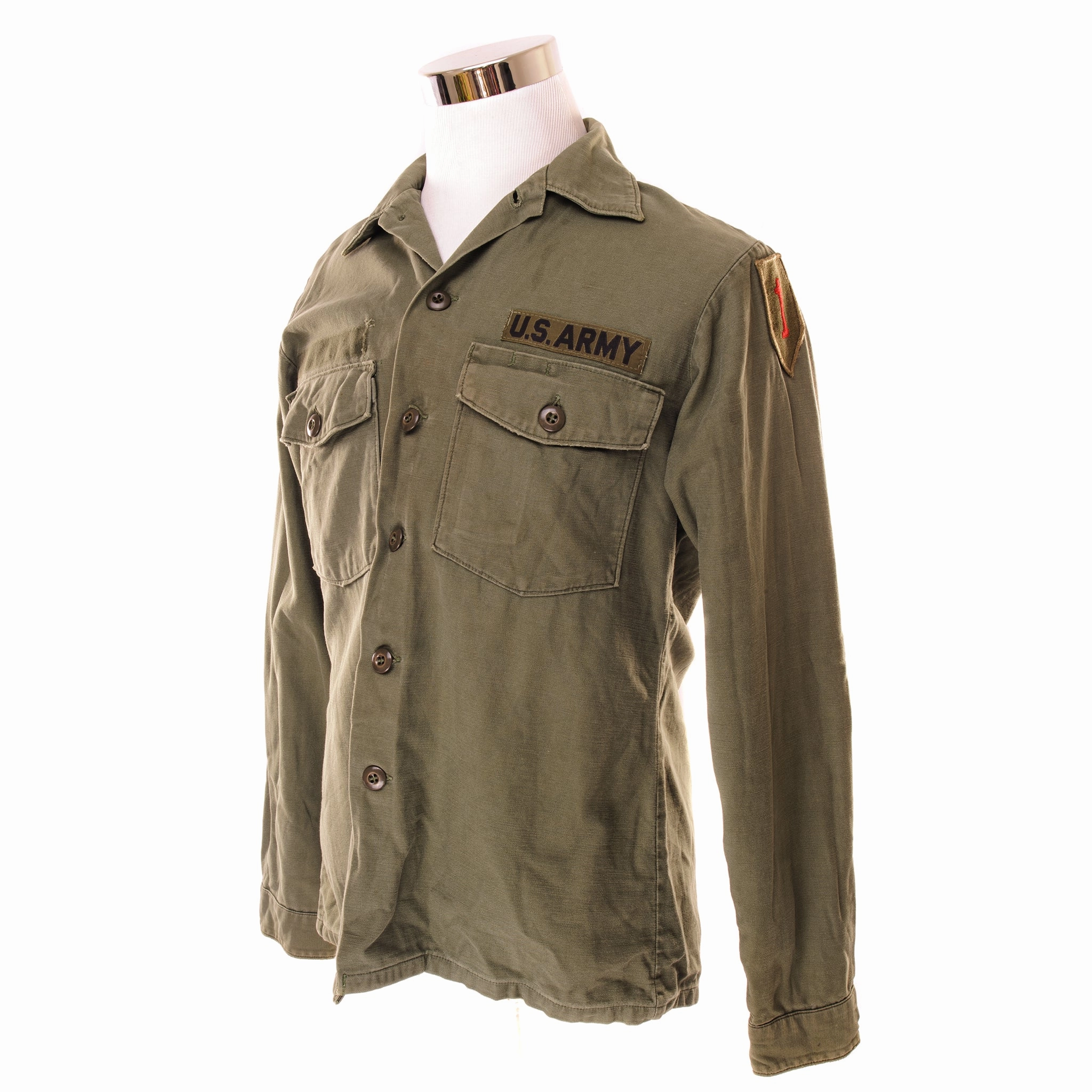 VINTAGE US ARMY UTILITY SHIRT P64 1973 VIETNAM WAR SIZE 15 1/2 X35 PATCHED Timeless Chic product urban style quotient