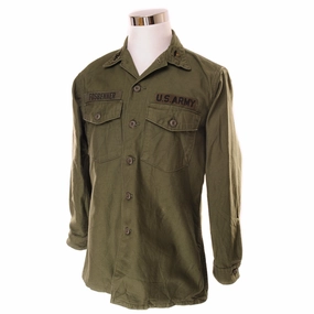 product clip convenience VINTAGE US ARMY UTILITY SHIRT P-64 P64 1968 VIETNAM WAR SIZE 16 1/2 X 34 WITH PATCHES