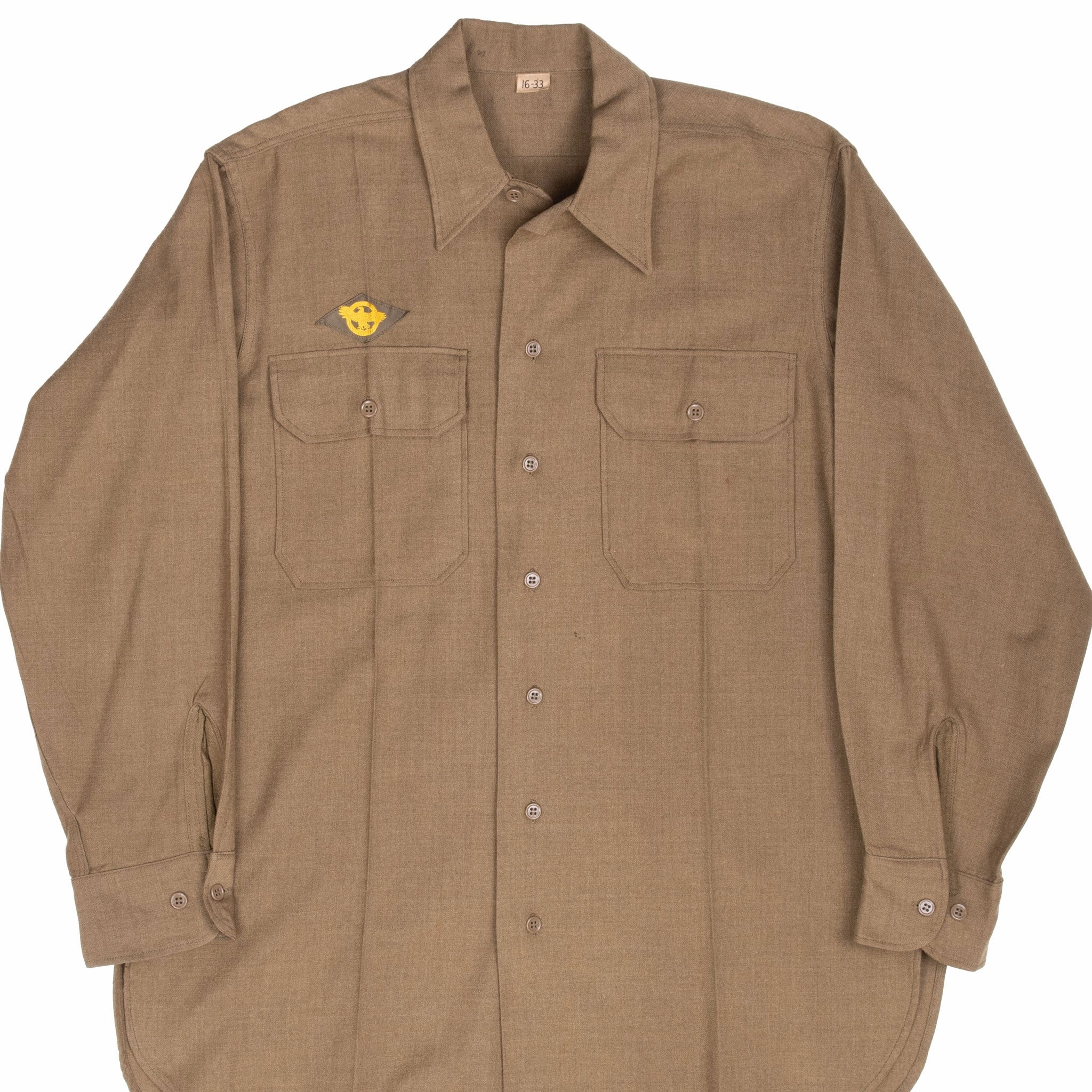 VINTAGE US ARMY WOOL SHIRT POST WW2 PATCHED SHIRT SIZE 16X33 product affordability