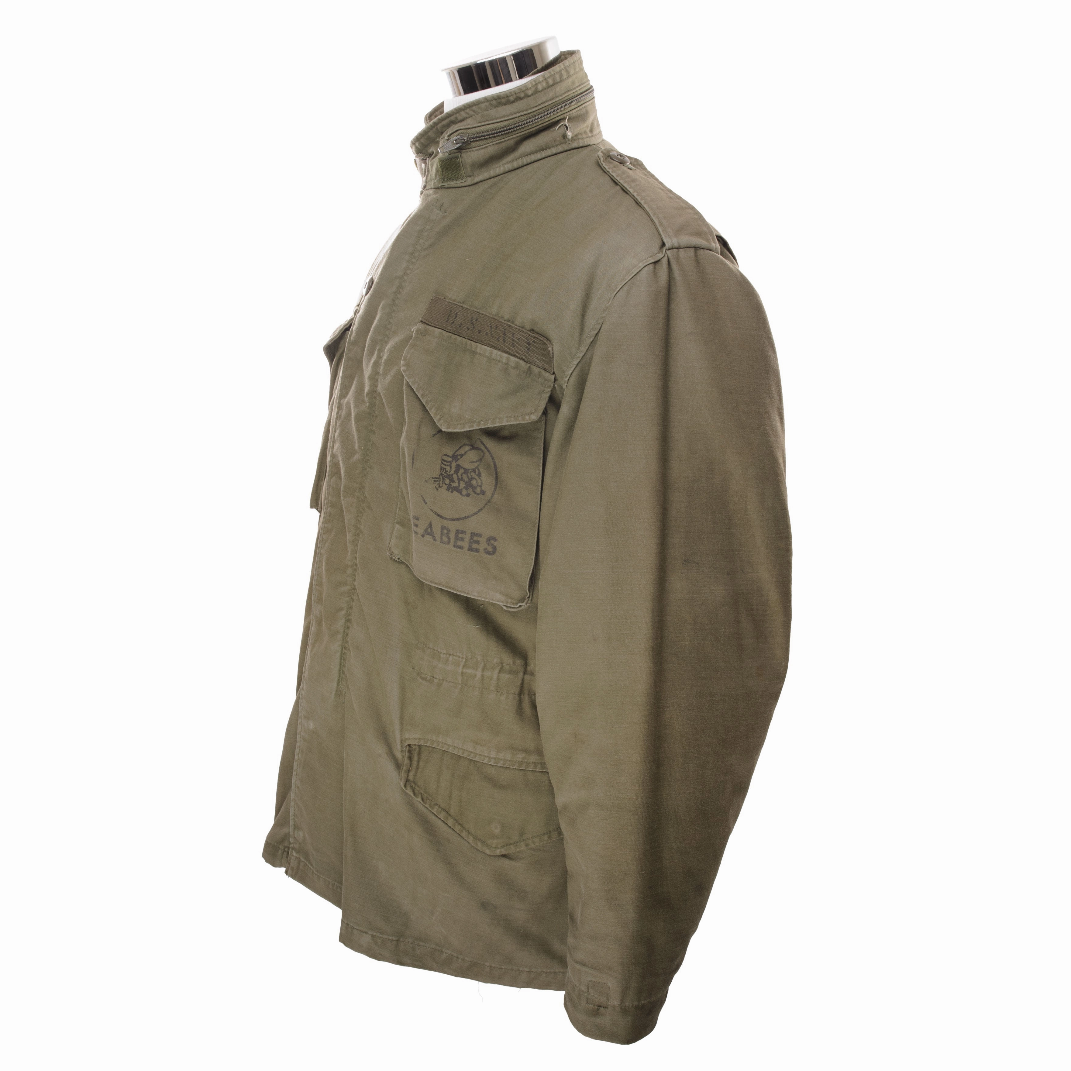 Emblem Suspenders VINTAGE US NAVY SEABEES M-1965 M65 1985 FIELD JACKET STENCIL SIZE MEDIUM REG