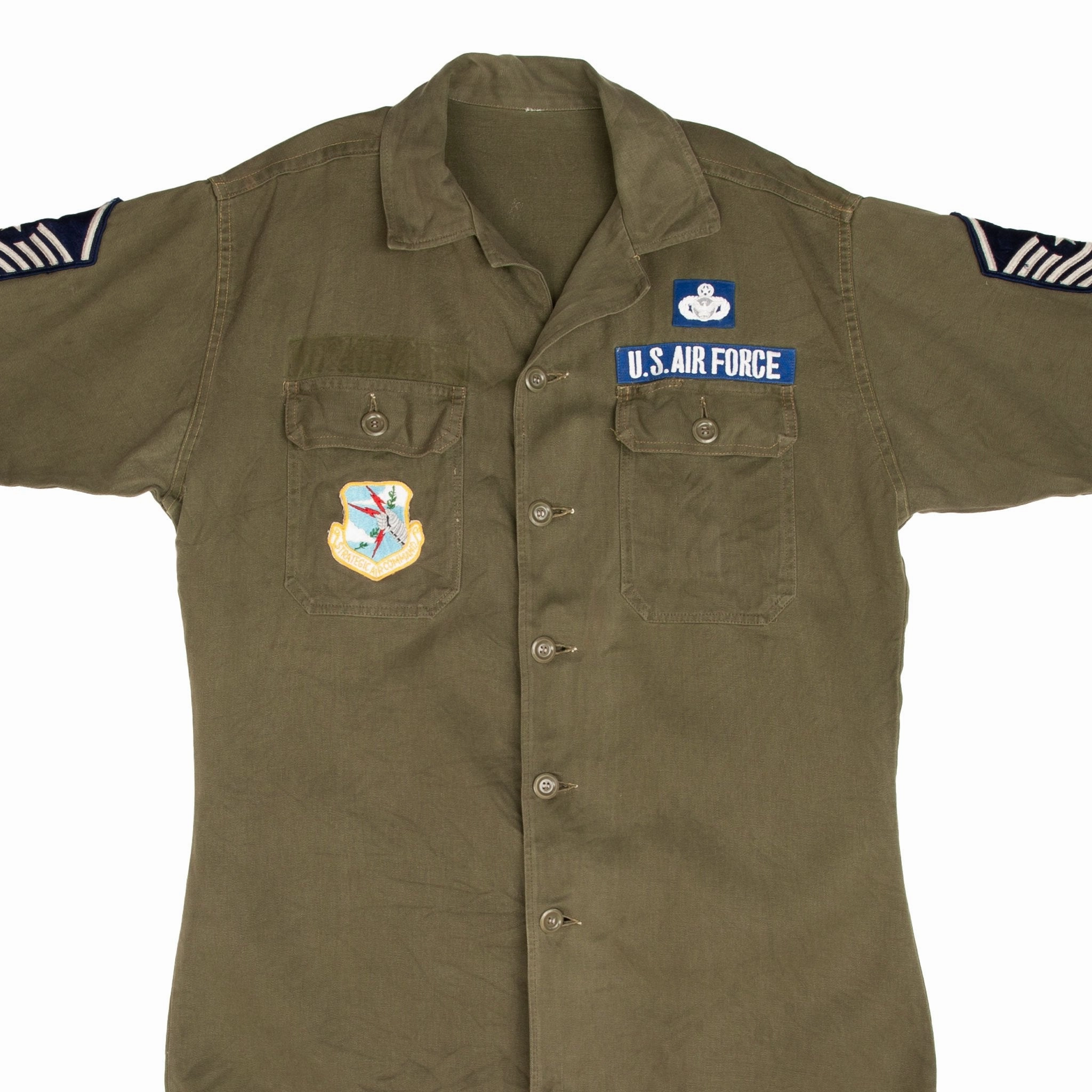 VINTAGE USAF 1960S VIETNAM WAR SHORT SLEEVE UTILITY SATEEN SHIRT PATCH MEDIUM Relaxed Fit style test