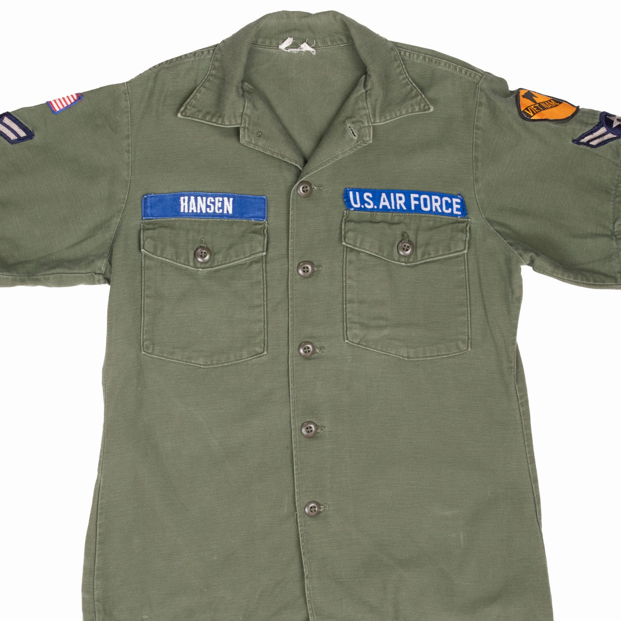 Urban Minimal VINTAGE USAF AIR FORCE 1970 VIETNAM WAR UTILITY SATEEN SHIRT PATCH SZ 15 1/2X35