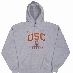 Comfy Layering Bold Graphics VINTAGE USC RUSSELL GREY HOODIE SWEATSHIRT 1990S SIZE LARGE