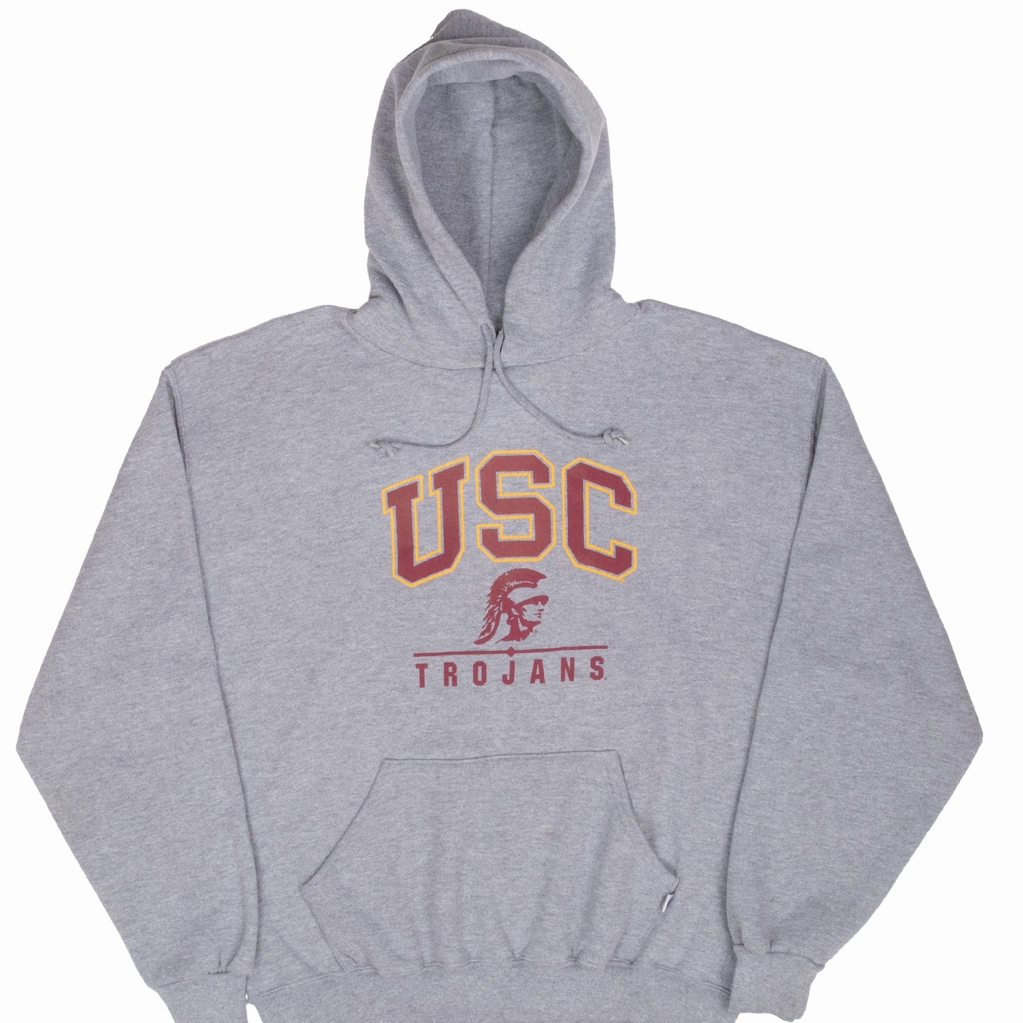 Comfy Layering Bold Graphics VINTAGE USC RUSSELL GREY HOODIE SWEATSHIRT 1990S SIZE LARGE