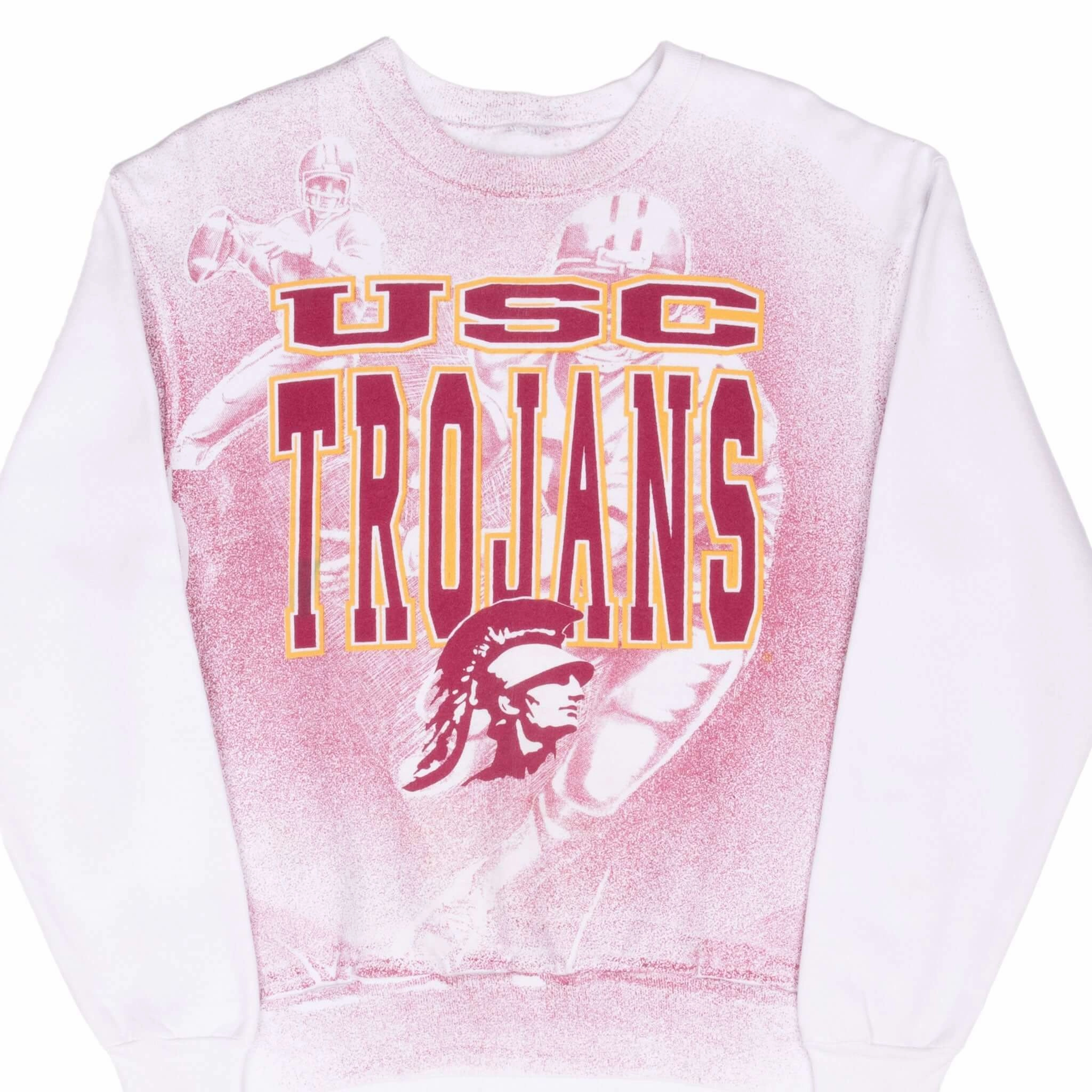 VINTAGE USC TROJANS ALL OVER PRINT WHITE SWEATSHIRT 1990S LARGE Stylish Hoodie