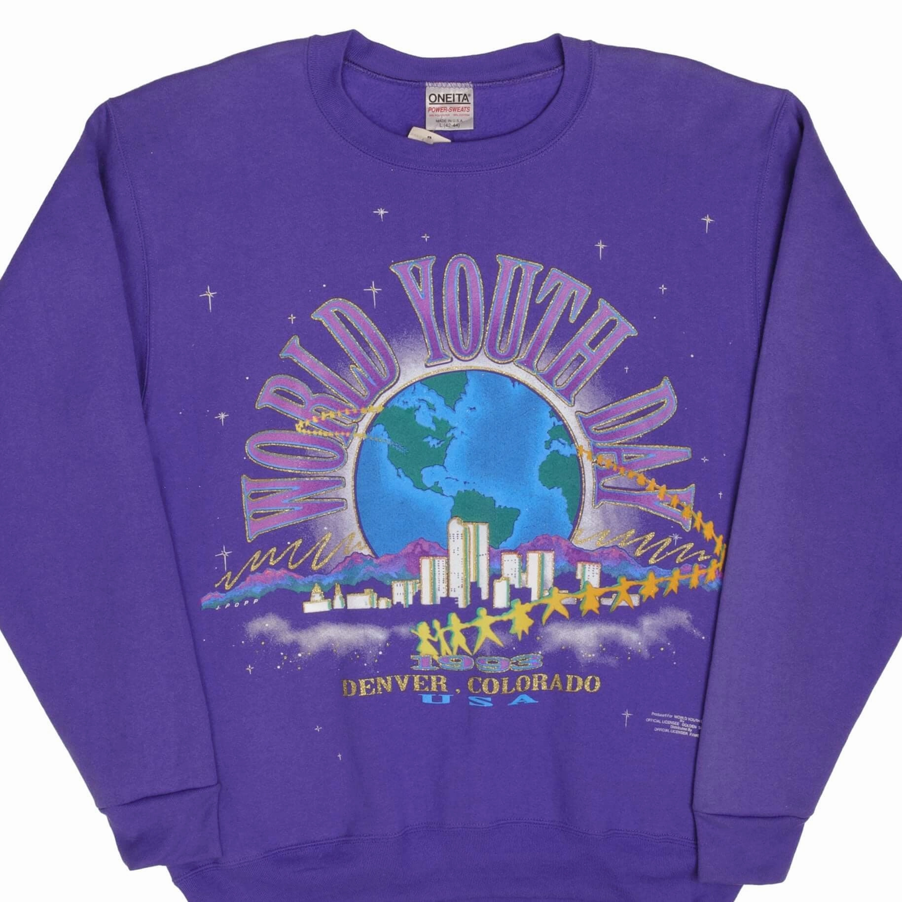 VINTAGE WORLD YOUTH DAY DENVER 1993 SWEATSHIRT LARGE MADE IN USA DEADSTOCK Warm Fashion Trendy Top