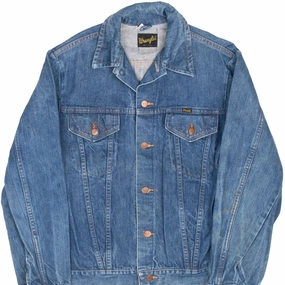 NoiseFreeMaterial Bonded seams VINTAGE WRANGLER 2 POCKETS BLUE DENIM JACKET 1970S SIZE 42L MADE IN USA