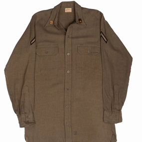 surfing suitable VINTAGE WW2 US ARMY SANFORIZED PATCHED SERVICE SHIRT SIZE 14 1/2 X 32