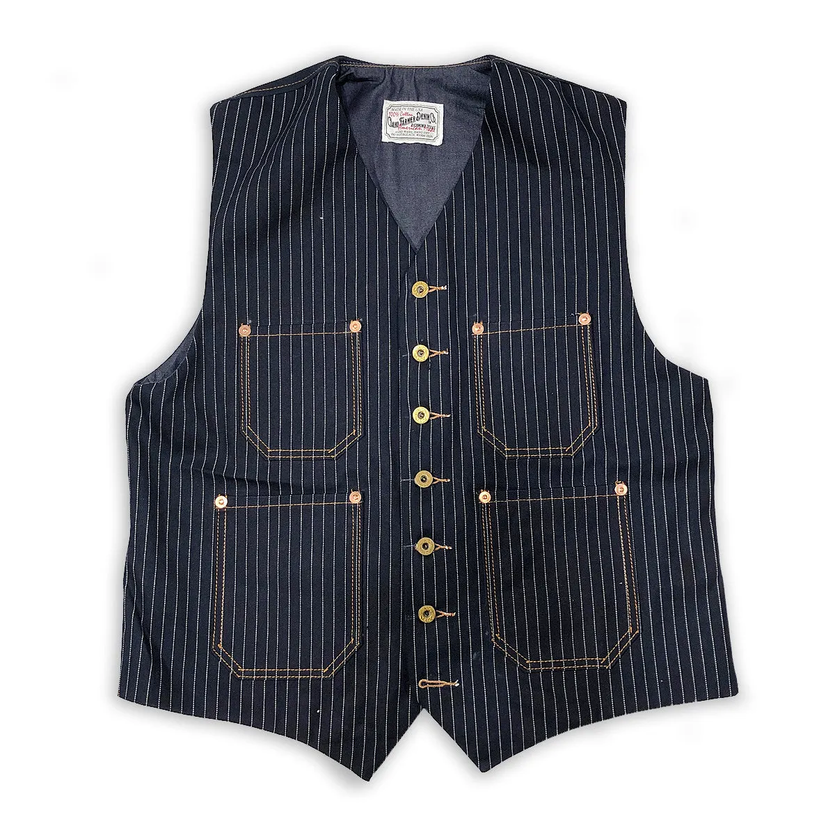 Waistcoat TYPE IH [ ICHIRO HACHIYA ] 13.5oz Japanese Indigo/Indigo WABASH White Selvage Traditional Design Resilient