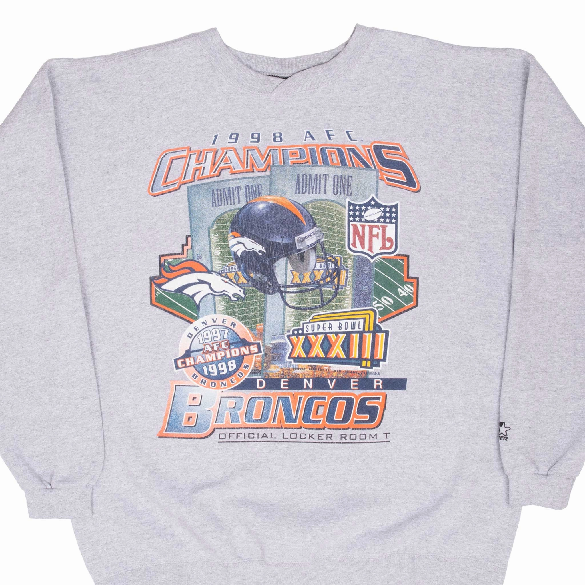 VINTAGE Starter NFL DENVER BRONCOS SUPER BOWL 1999 SWEATSHIRT XL MADE USA Cozy Layers