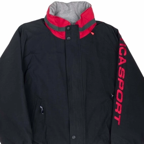 VINTAGE NAUTICA SPORT BLACK REVERSIBLE FLEECE JACKET 1990S 2XL Cold Day Wear Chilly Protection