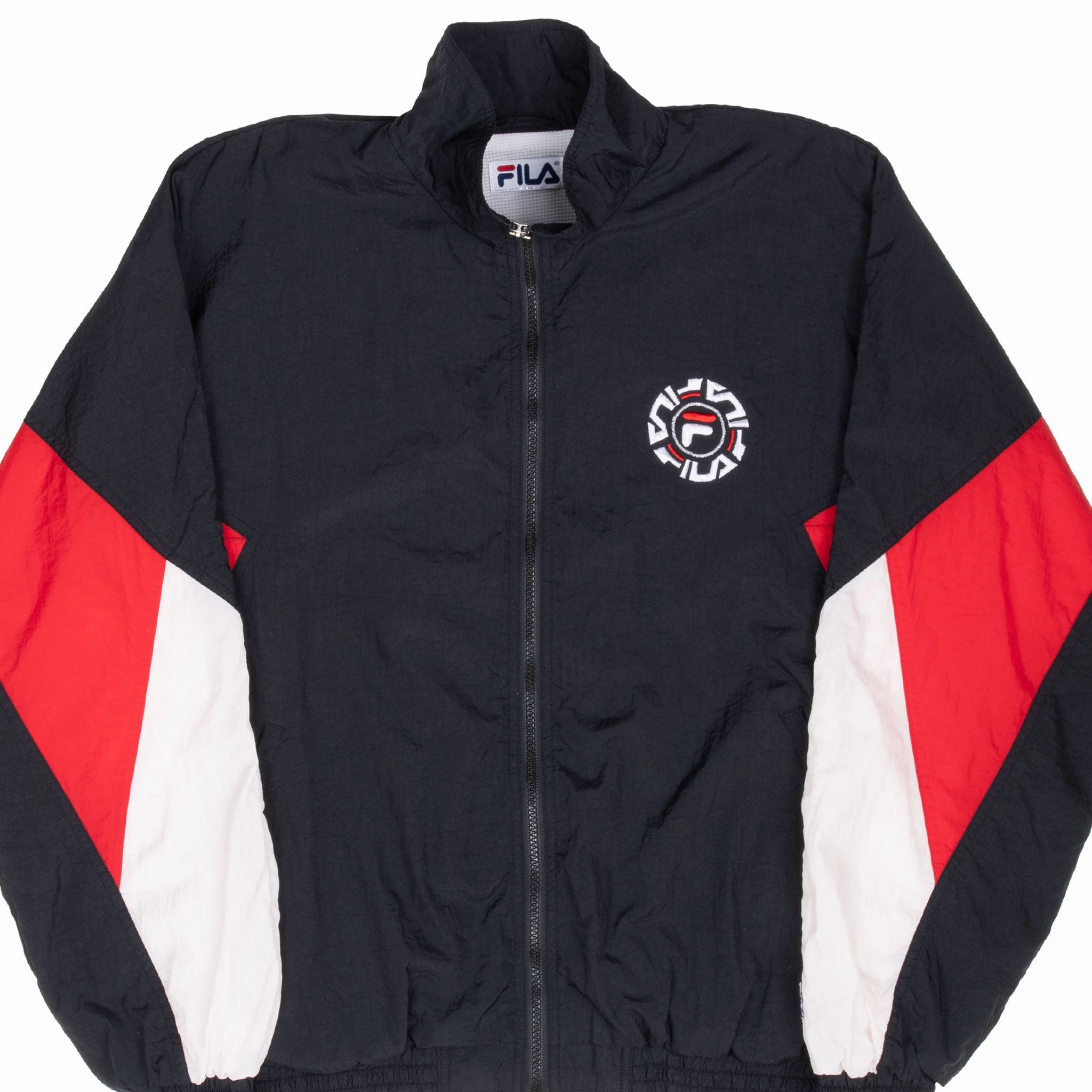 VINTAGE FILA BLACK WINDBREAKER JACKET 1990S MEDIUM Double Layer Closure