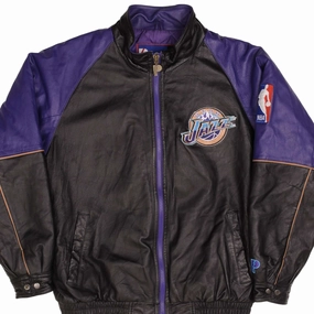 Cold Weather Ready VINTAGE NBA UTAH JAZZ PRO PLAYER LEATHER JACKET 1990S SIZE LARGE
