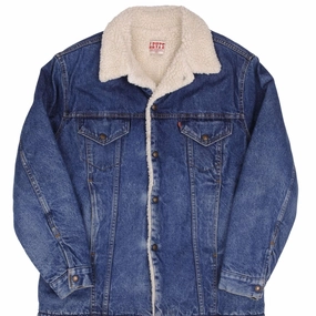 VINTAGE LEVIS SHERPA TRUCKER DENIM JACKET 1980S SIZE 42L MADE IN USA Moisture Wicking Lining