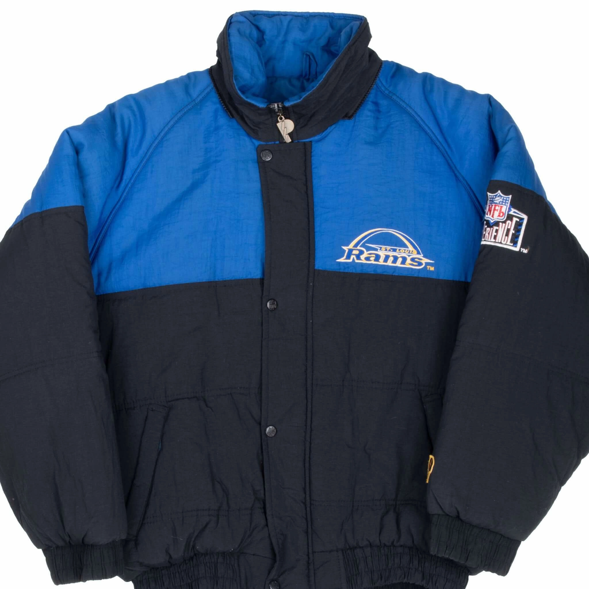 Modern Tailoring VINTAGE NFL ST LOUIS RAMS HEAVY WINDBREAKER PRO PLAYER JACKET 1990S LARGE