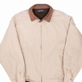 VINTAGE NAUTICA REVERSIBLE BEIGE HARRINGTON JACKET 1990S LARGE Secure Zip Pockets Weatherproof Protection