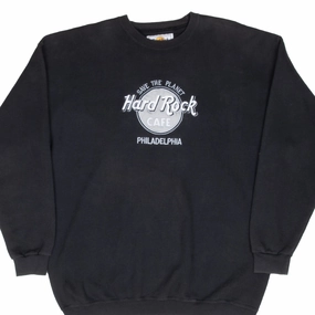 VINTAGE HARD ROCK CAFE PHILADELPHIA EMBROIDERED BLACK SWEATSHIRT 1990S XL MADE USA Relaxed Street Comfy Streetwear