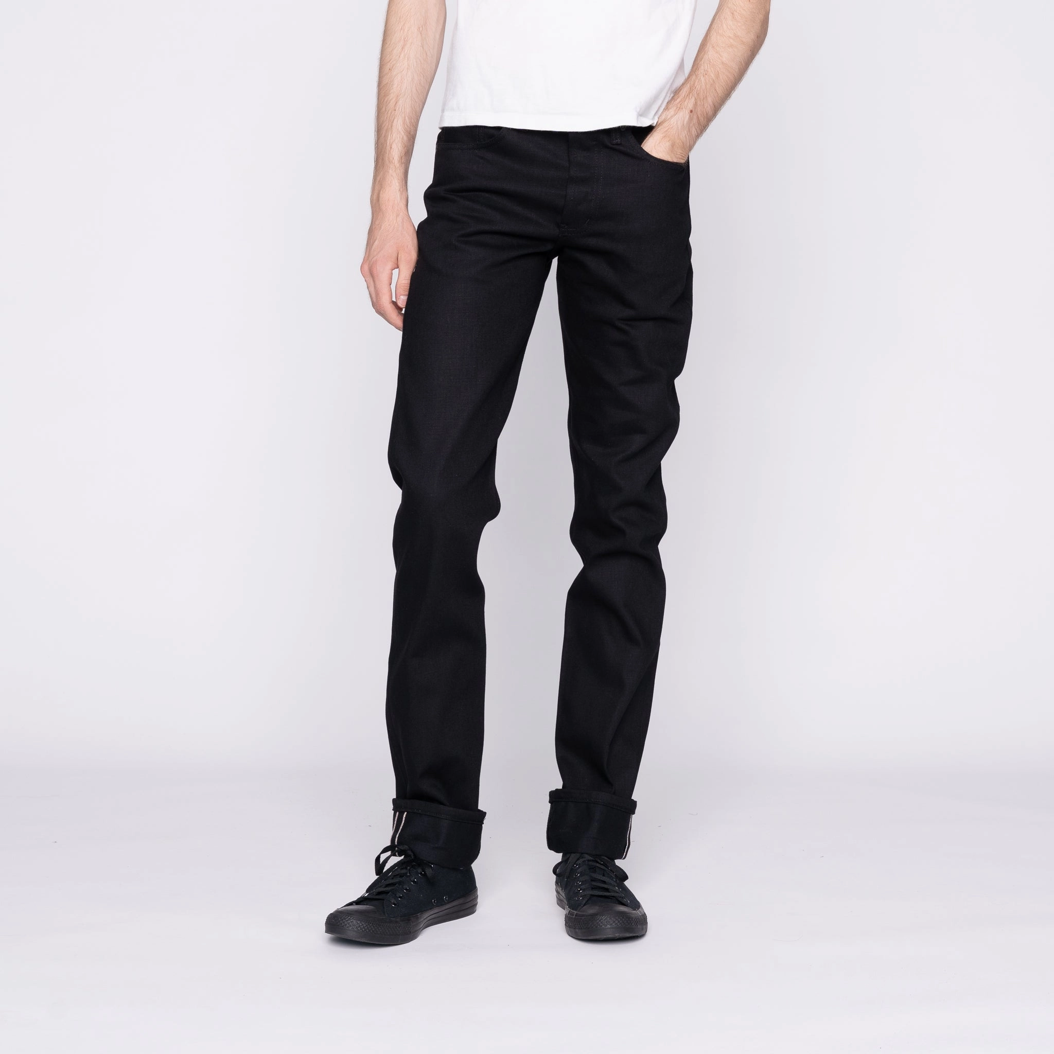 Multi Pocket Design Winter Warmth Minimalist Weird Guy - Solid Black Selvedge - 36" Long Inseam