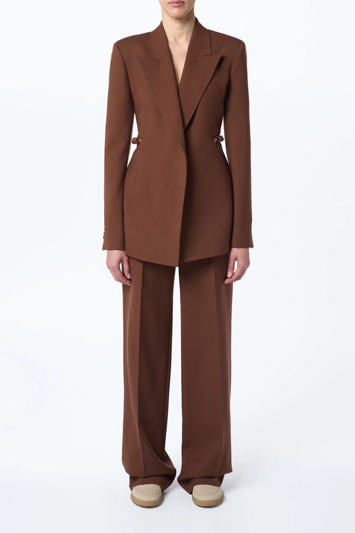 Core Style Air Circulation Norman Wide-Leg Pant in Cognac Recycled Virgin Wool