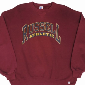Summer perfect for anniversaries VINTAGE RUSSELL ATHLETIC SPELLOUT RED BURGUNDY SWEATSHIRT 1990S XL MADE IN USA