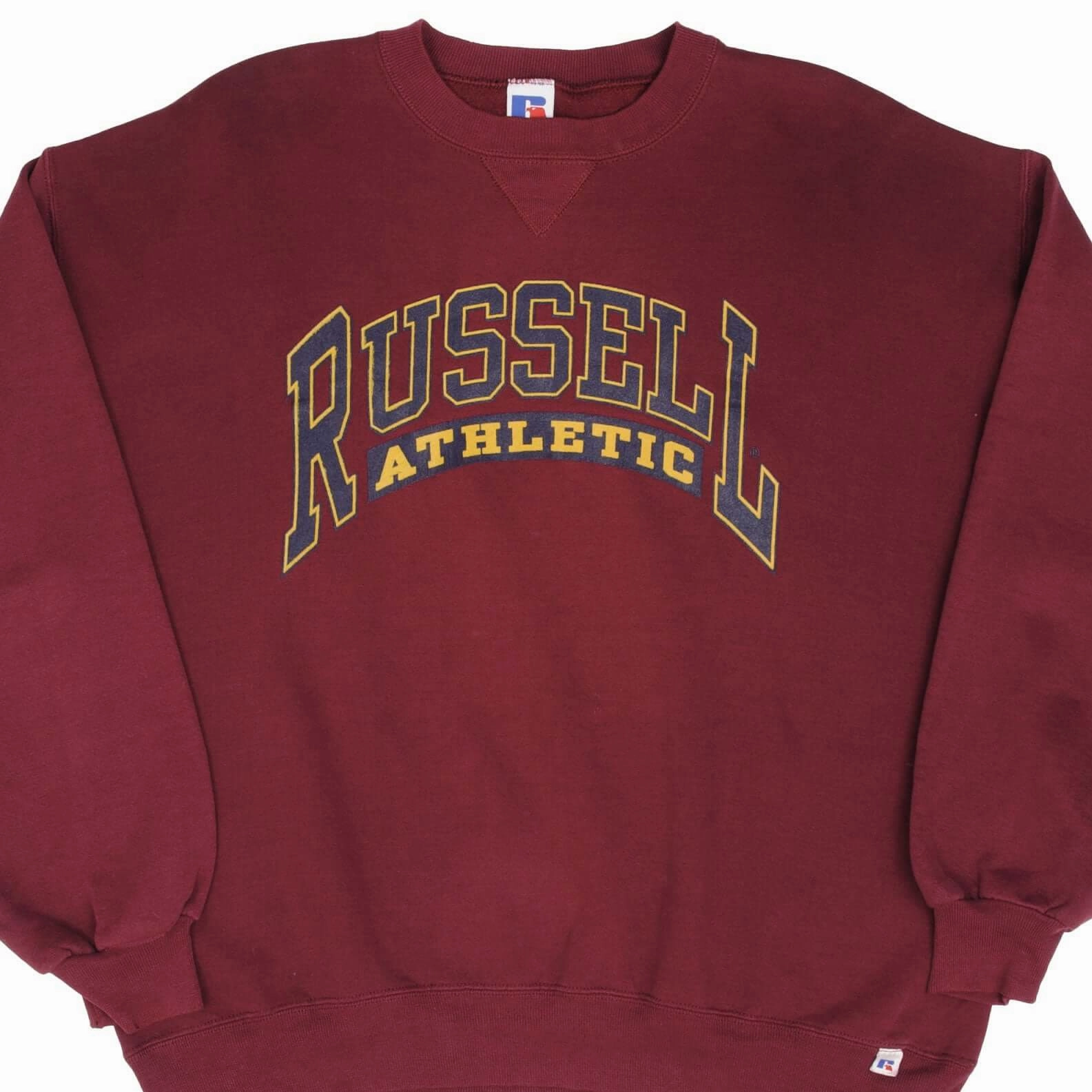 Summer perfect for anniversaries VINTAGE RUSSELL ATHLETIC SPELLOUT RED BURGUNDY SWEATSHIRT 1990S XL MADE IN USA