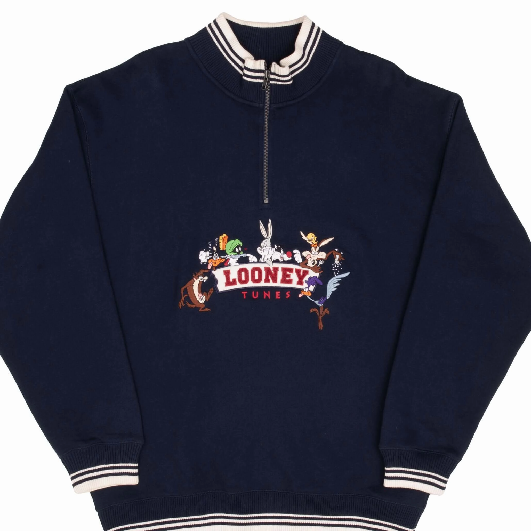 Odor-resistant VINTAGE LOONEY TUNES QUARTER ZIP EMBROIDERED SWEATSHIRT 1998 SIZE LARGE