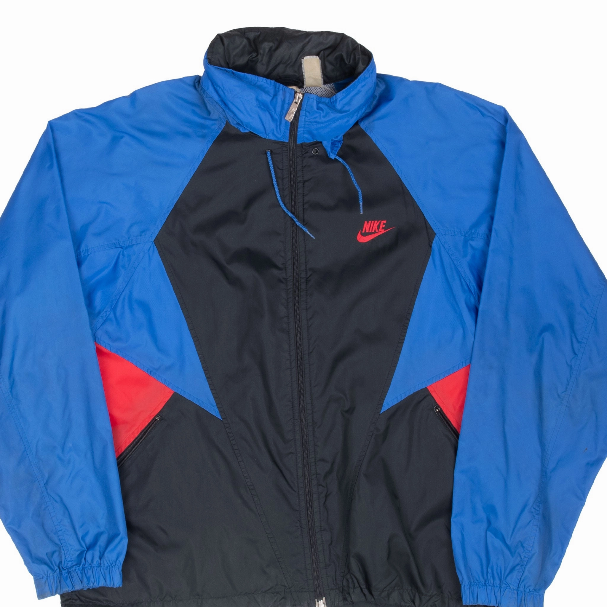 VINTAGE NIKE CLASSIC SWOOSH BLUE WINDBREAKER JACKET LATE 1980S LARGE Bold Lines