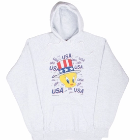 Contrast Trim dry cleanable VINTAGE LOONEY TUNES TWEETY USA HOODIE SWEATSHIRT 1995 XL MADE IN USA
