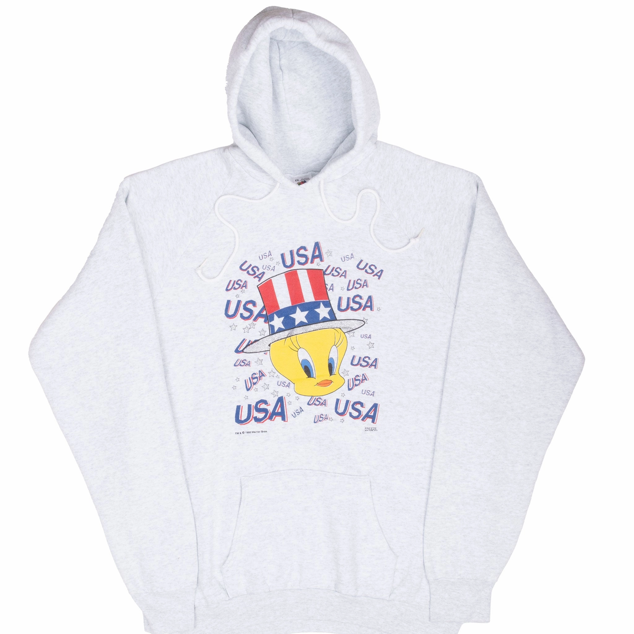 Contrast Trim dry cleanable VINTAGE LOONEY TUNES TWEETY USA HOODIE SWEATSHIRT 1995 XL MADE IN USA